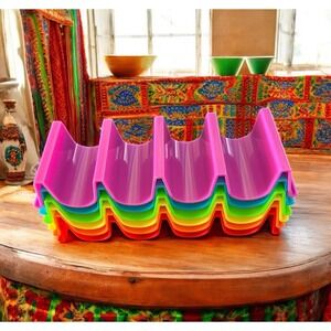 Plastiic Set Of 6 Taco Holders Stand Colorful Wave Shape Taco Tray Holds 4 Tacos